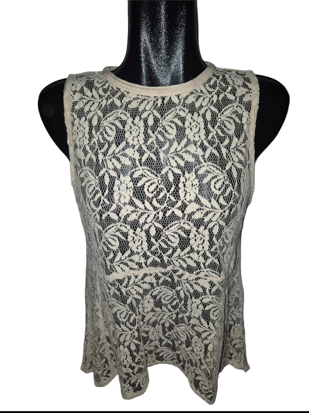 Nikibiki Lavender Sheer Lace Sleeveless Peplum Hemline Top Size L